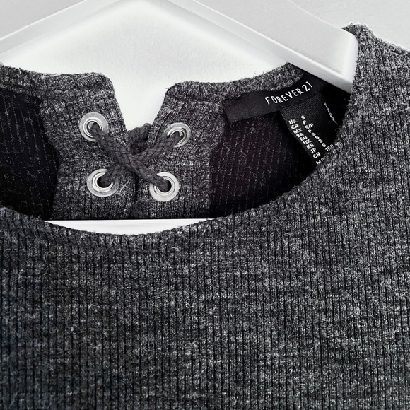 F21 Grey Knit Lace-Up Bodycon Dress - Picture 2 of 3